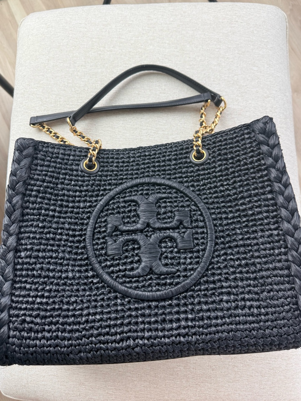 Tory Burch black raffia handbag